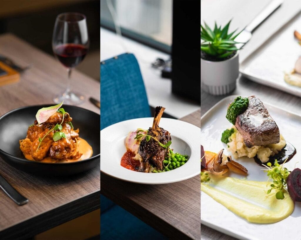 A photo grid of various gourmet dishes.