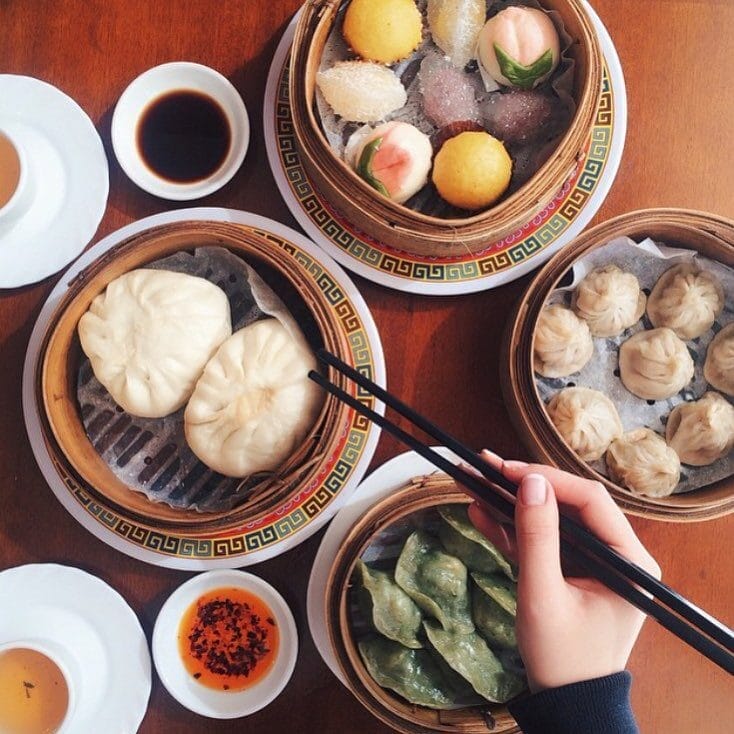 Aerial view of dumplings.