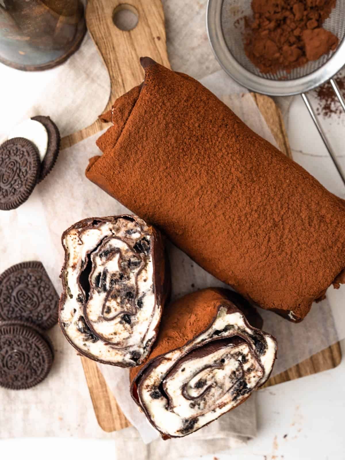 Oreo cookie crepe roll