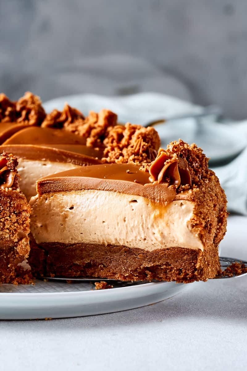 A slice of Biscoff Cheesecake