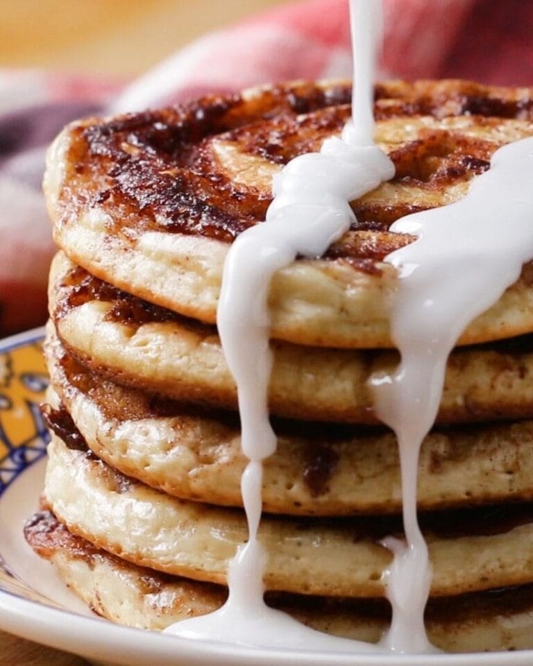A serving of Cinnamon Roll Pancakes. Image by Tasty.