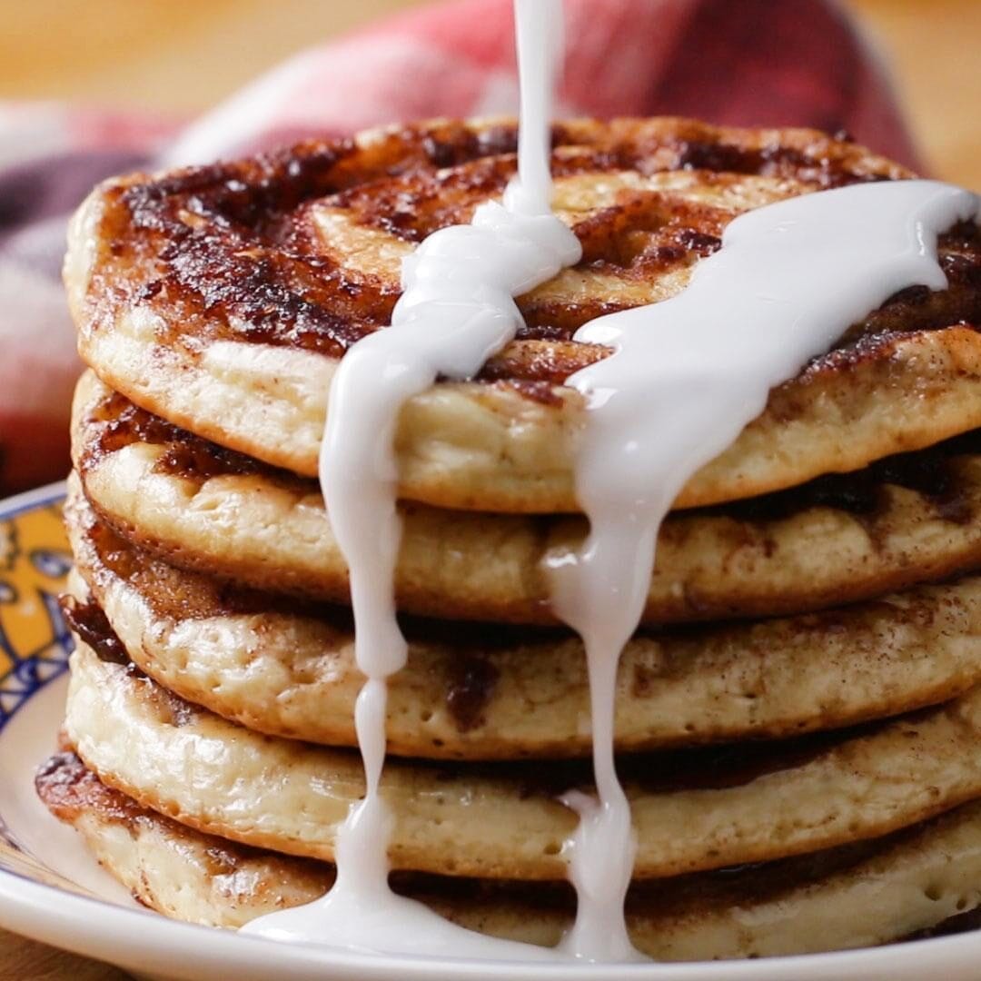 A serving of Cinnamon Roll Pancake.