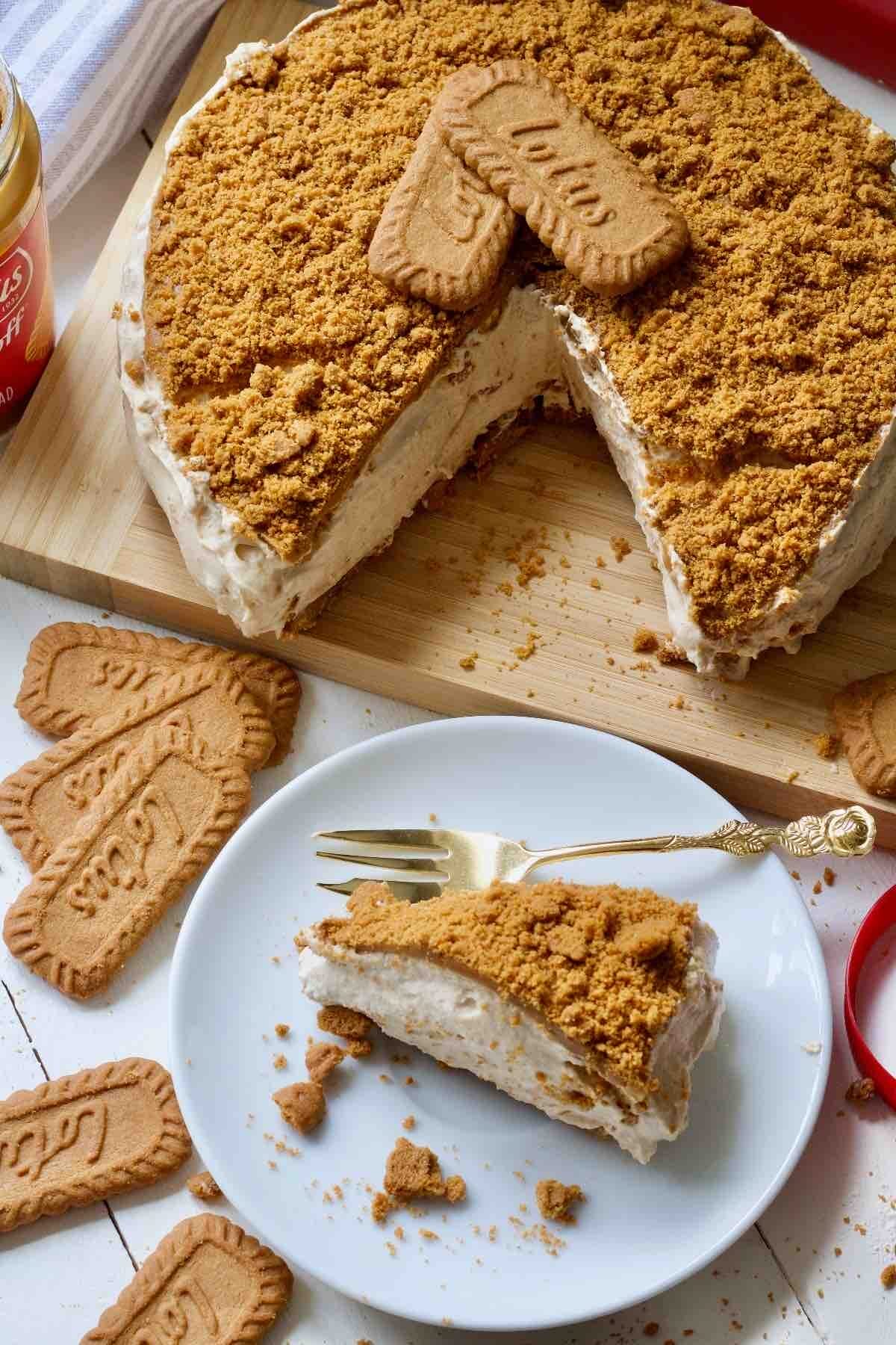 A slice of Lotus Biscoff cheesecake
