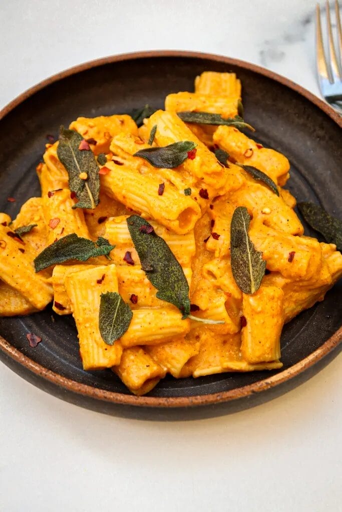 Pumpkin and sage pasta with chili flakes