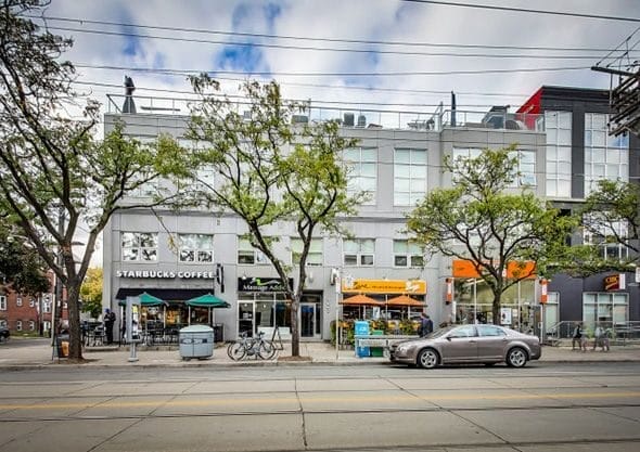 Exterior of Starbucks location on Queens Street East