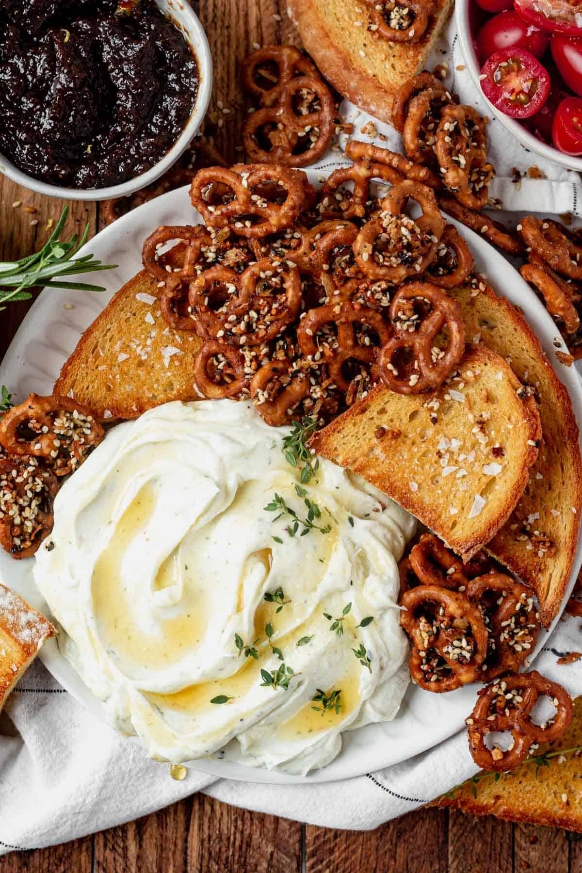 Whipped Goat Cheese with honey and thyme on top