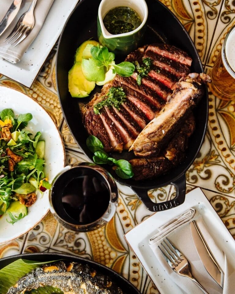 A Latin-American cuisine laid out on wooden table.