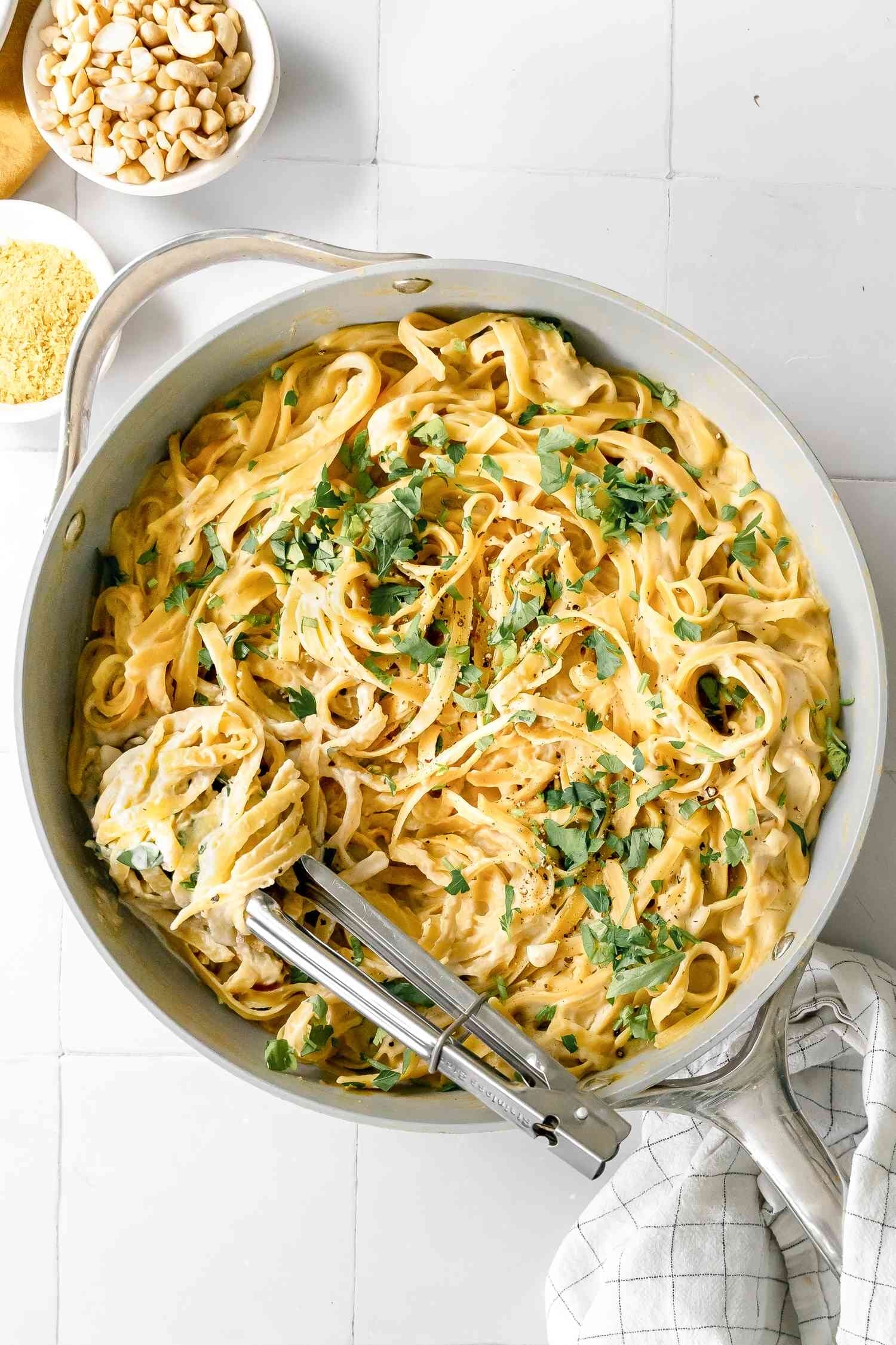 a bowl of creamy vegan pasta 