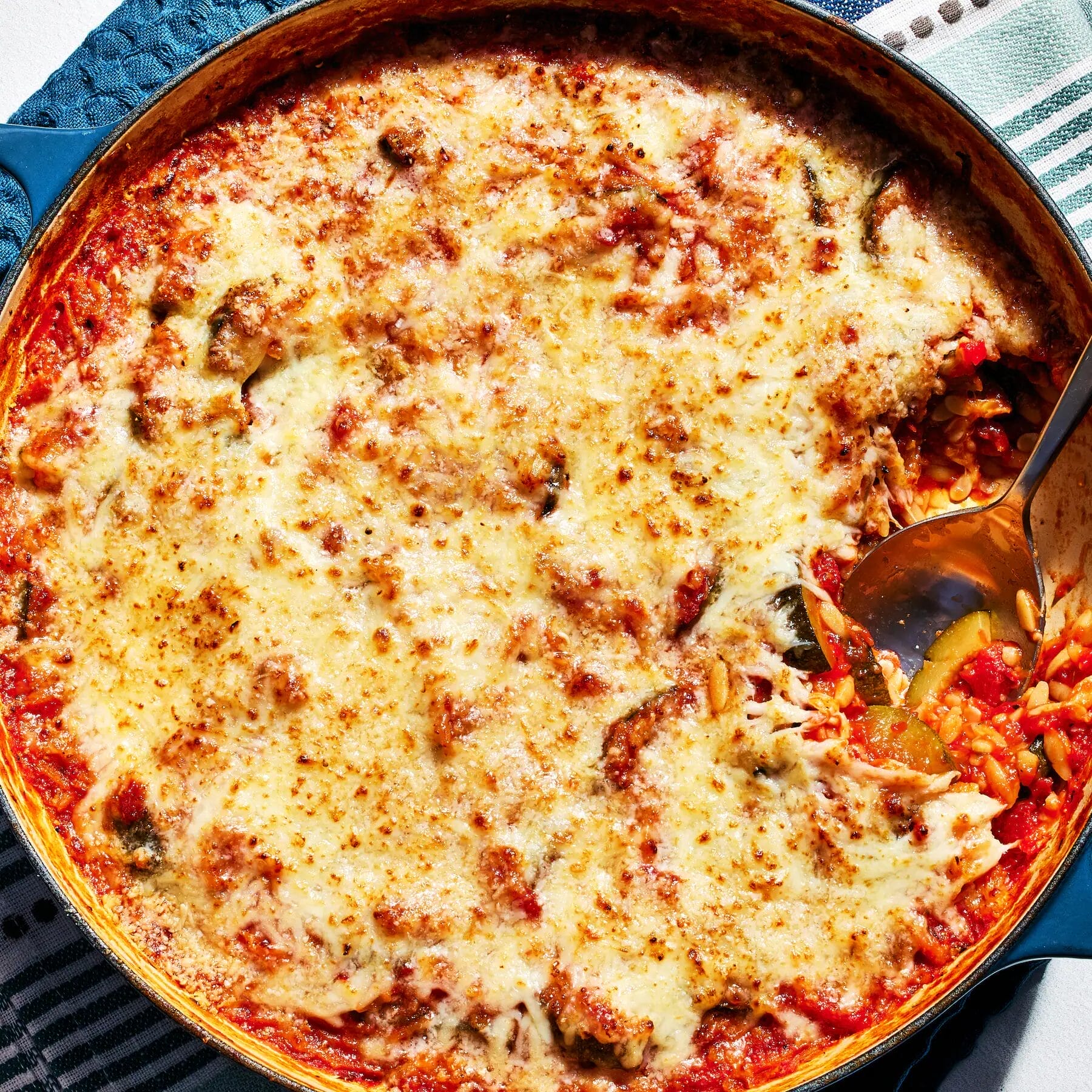 Spicy Zucchini Parm Skillet with Orzo