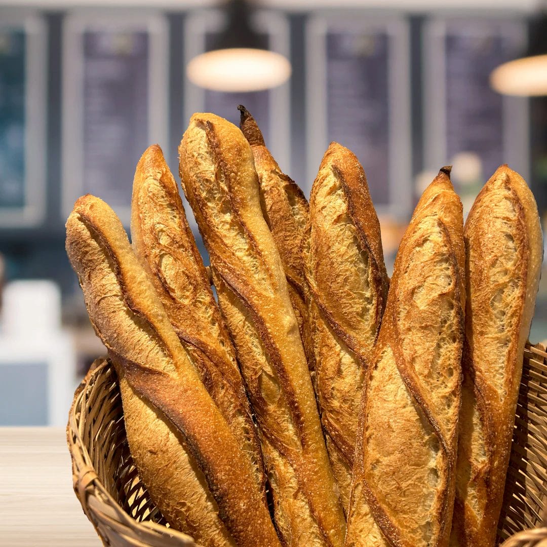 Fresh baked baguettes at Noctua Bakery in Toronto
