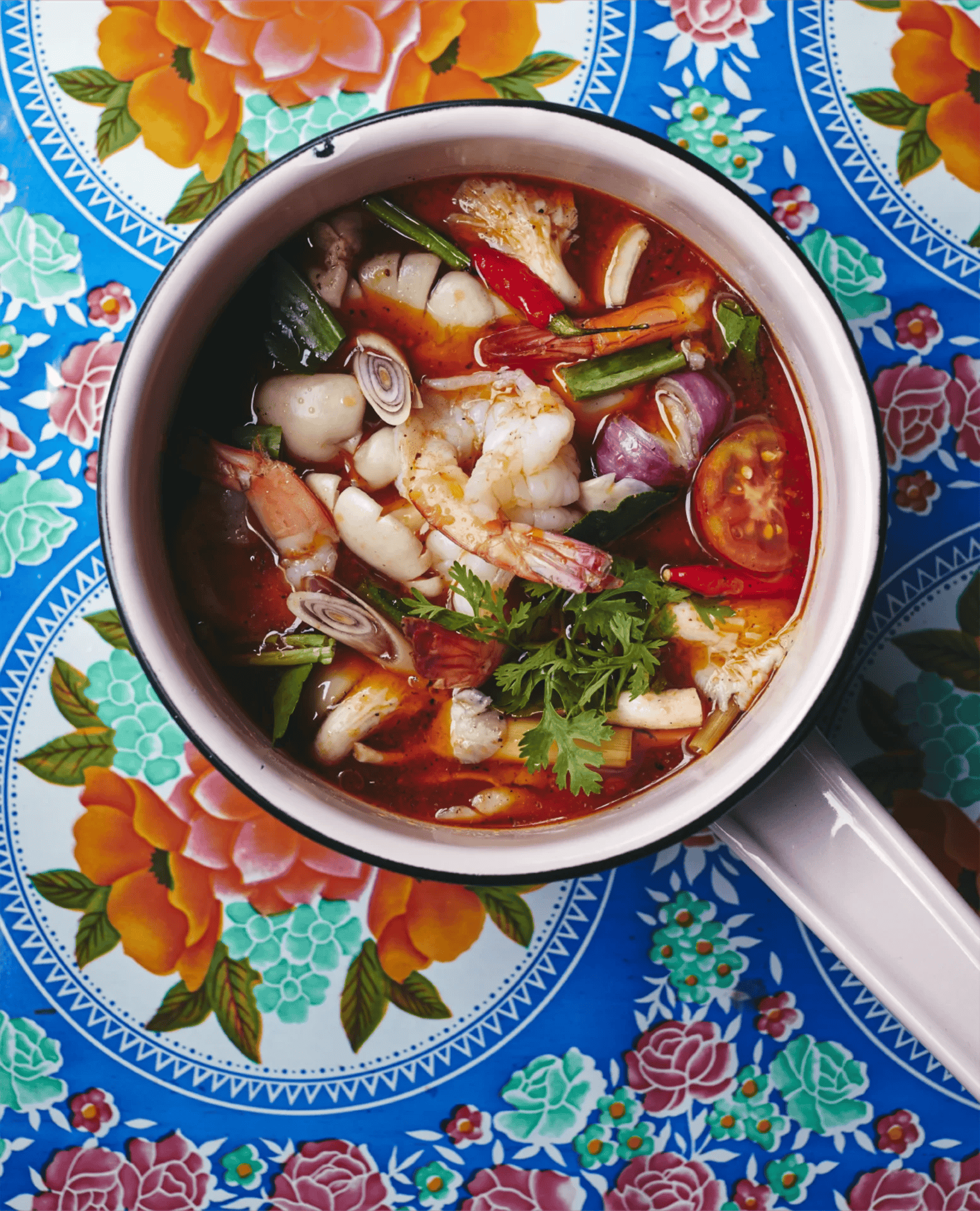 Spicy shrimp soup and fresh herbs at Pai Northern Thai Kitchen in Toronto
