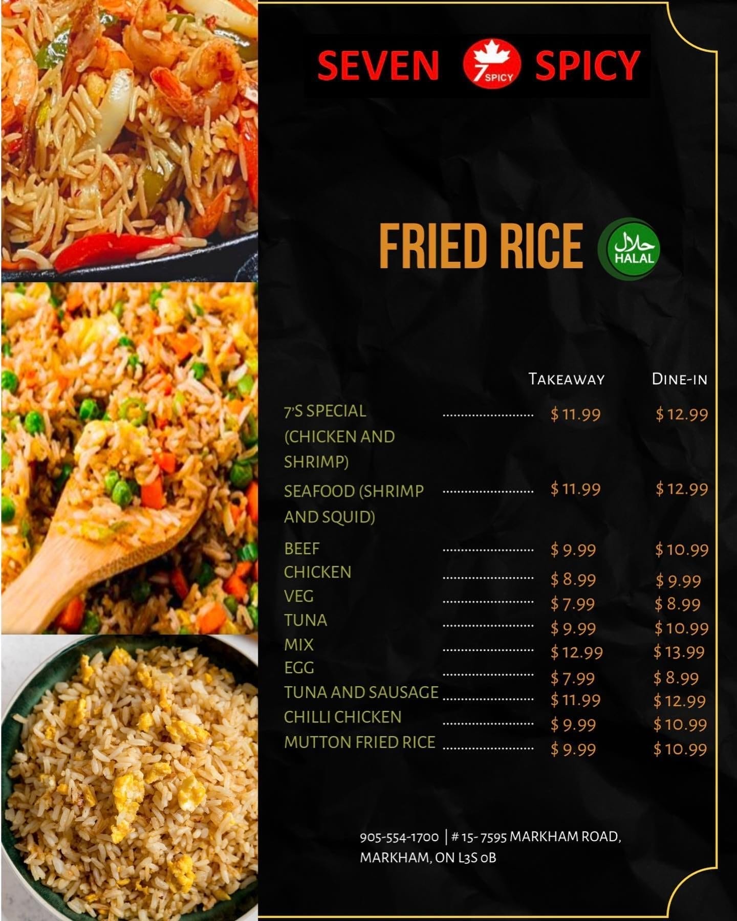 Fried rice menu at Seven Spicy