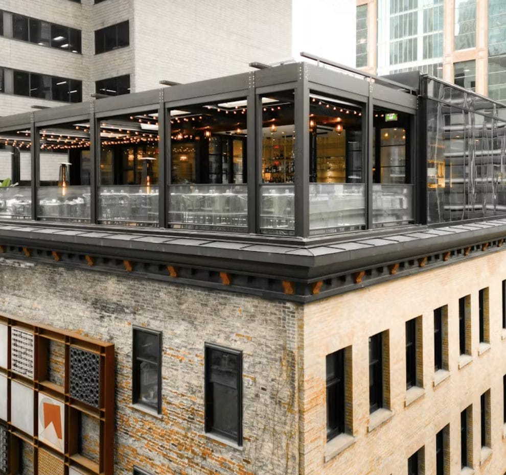 The Chase is a Financial District restaurant known for its glass-wrapped dining room, seasonal terrace, and upscale seafood-focused menu with skyline views.